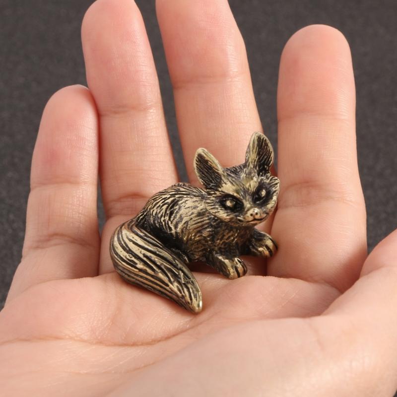 Metal Foxes Sculpture Antique Animal Miniature Statue Desk Ornament for Study Office Home Decoration Cultural Gift