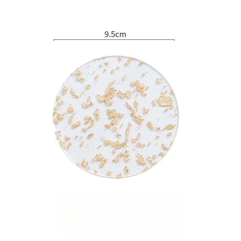 Luxury Acrylic Ins Coaster Gold And Silver Foil Tea Coaster Acrylic Gold Foil Coaster European Creative Potholder Coffee Cup Mat 1pc