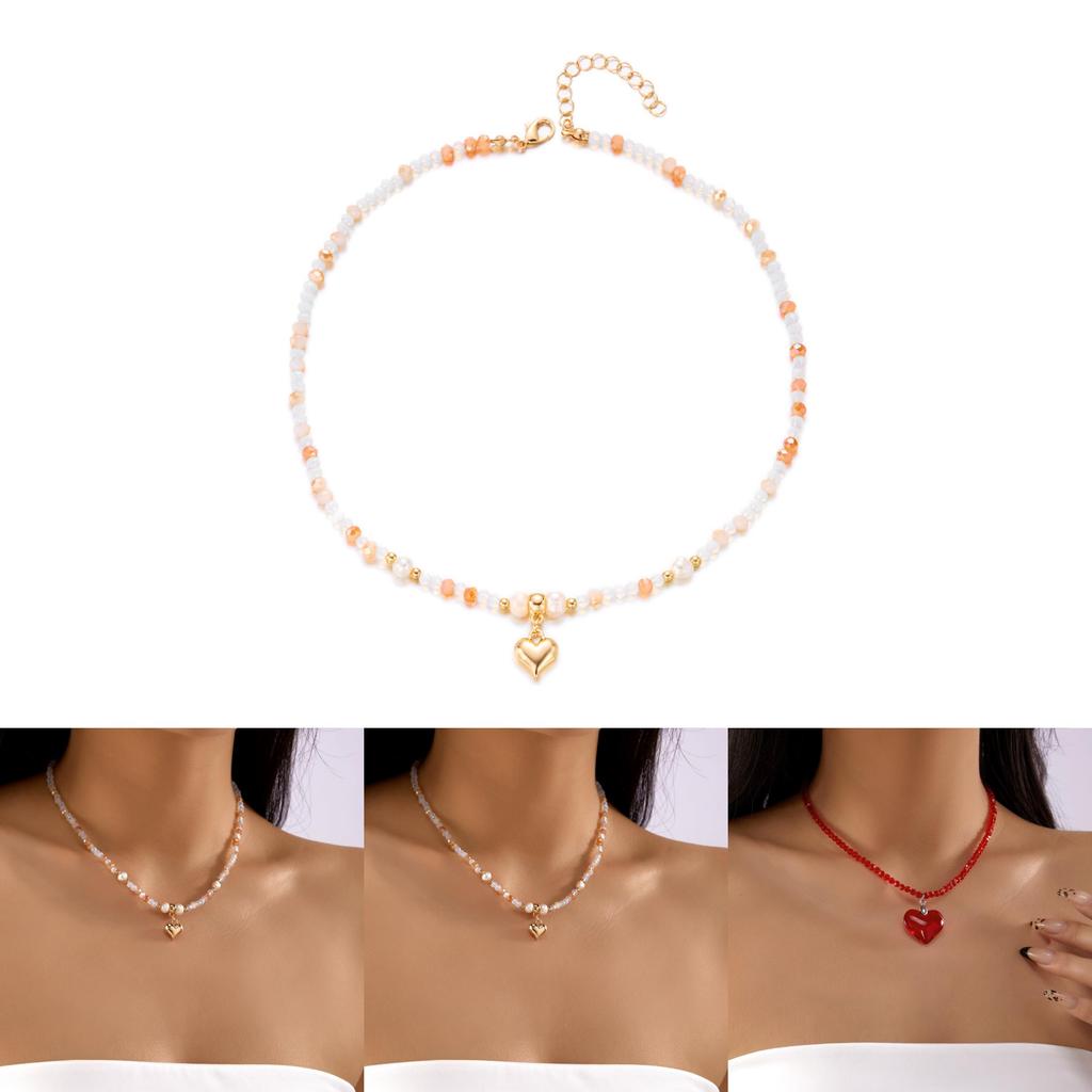 Collier Cœur Perle Avec Pendentif Géométrique Cristal Pour Femmes Et Hommes