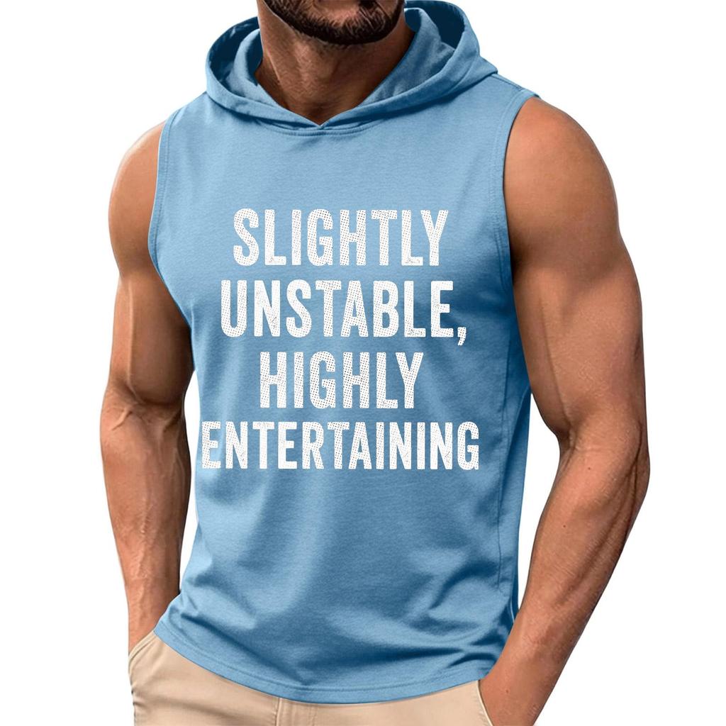 Men Sleeveless Hoodie Tank Top Casual Loose Fit Summer Muscle Shirt Printed Text Graphic Comfortable Lightweight