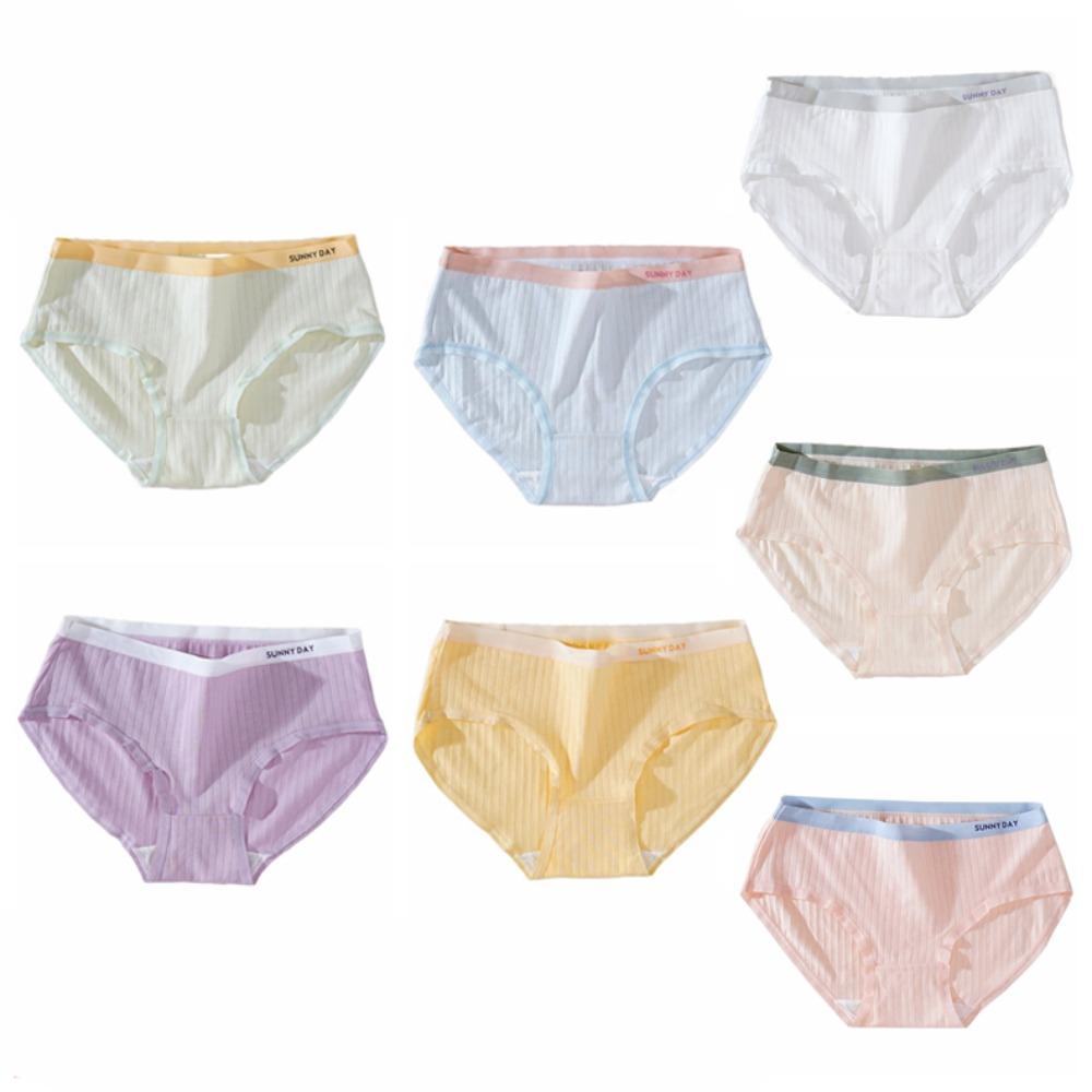 

4Pcs Letter Simple Briefs Mid Waist Stripe Underpants Breathable Underwear for Women Gifts L-Random 4Pcs