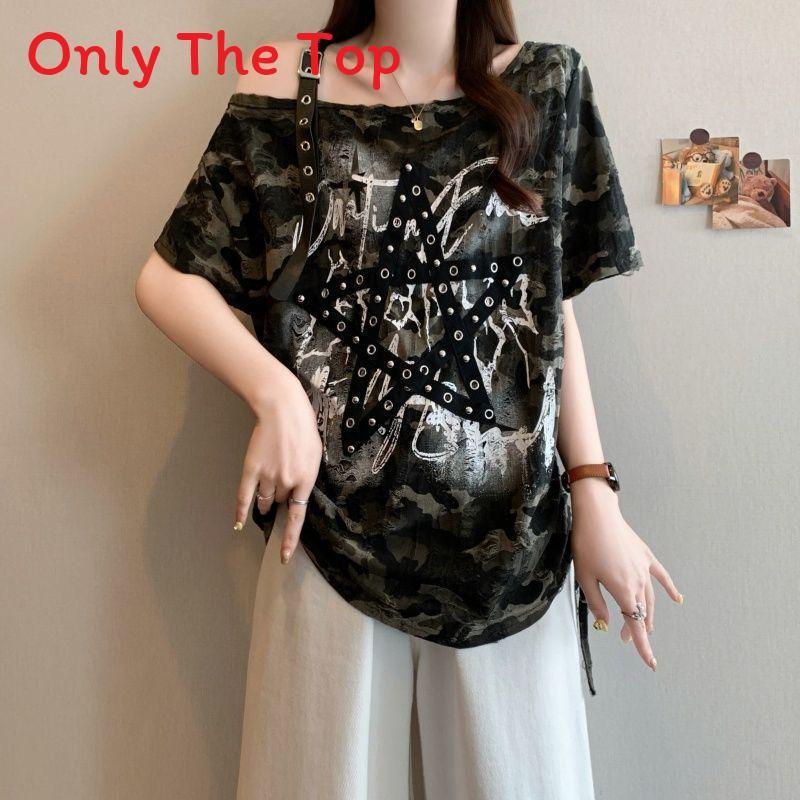 Summer Polyester Letter Print T Shirt With Ruching And Slanted Neck For Casual Women