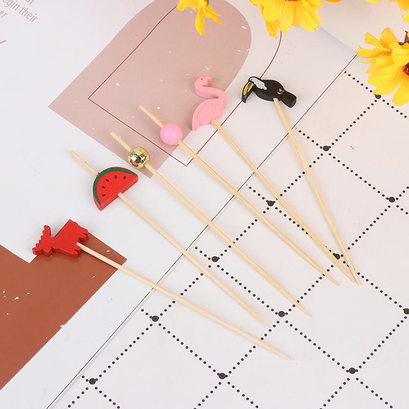 100Pcs Mix Fruit Bamboo Pick Buffet Cactus Leaves Cupcake Fruit Fork Salad Stick
