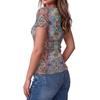 Women's Slim Fit Square Neck Short Sleeve Top Vintage Floral Print Stretchy Casual Blouse for Daily Wear