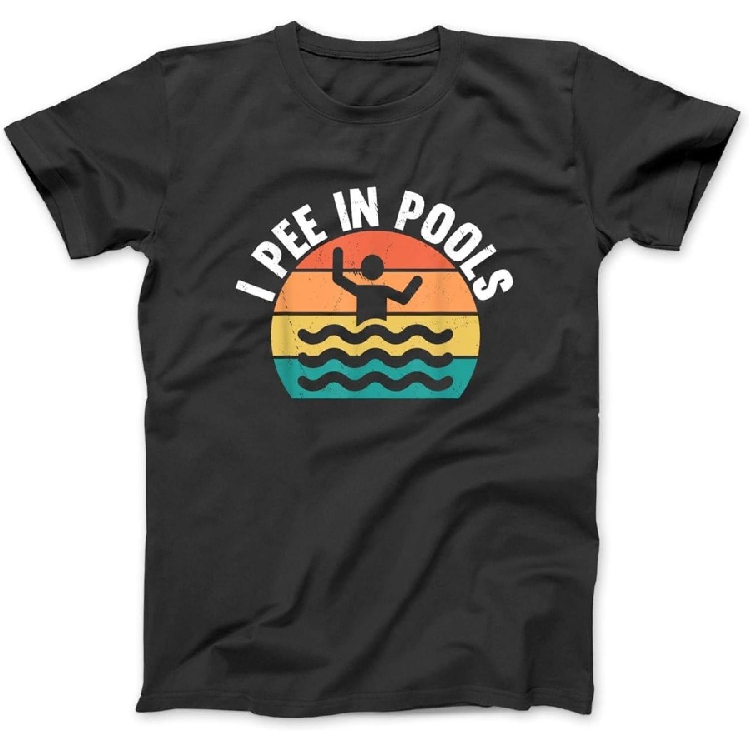 I Pee in Pools Retro Sunset T-Shirt Sweatshirt Hoodie Tanktop for Men Women Kids Black S
