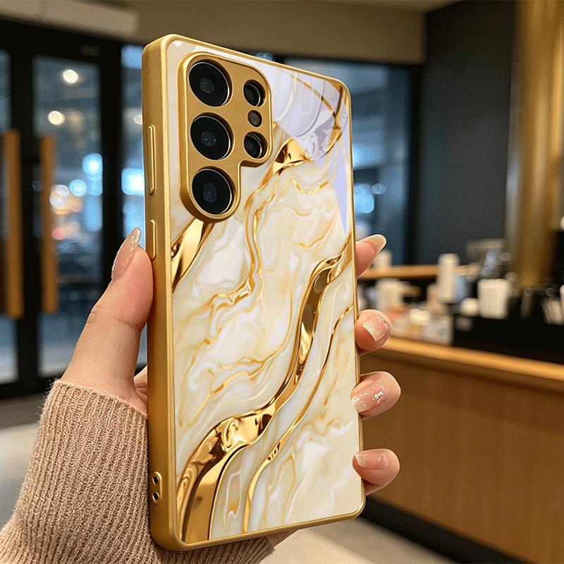 Gold Agate Texture Golden Phone Case For Samsung A50 A51 A52 A53 A54 A55 A56 A57 A71 A72 A73 A31 A32 A34 A36 37 30s Glass Cover