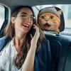 2 Pcs Striped Hat Orange Cat Print Headrest Covers Easy To Install and Wash