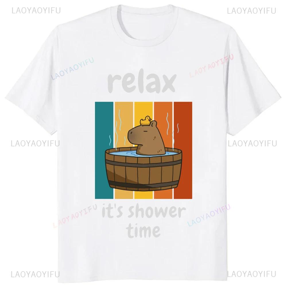 Dont Be Worry Be Capy Printed Retro Funny Capybara Graphic T Shirts Streetwear Short Sleeve Man Tshirt Loose Casual Women Tees