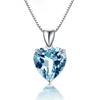 Ocean Heart Blue Crystal Topaz Pendant Necklace - 925 Silver Plated Sapphire Heart Choker