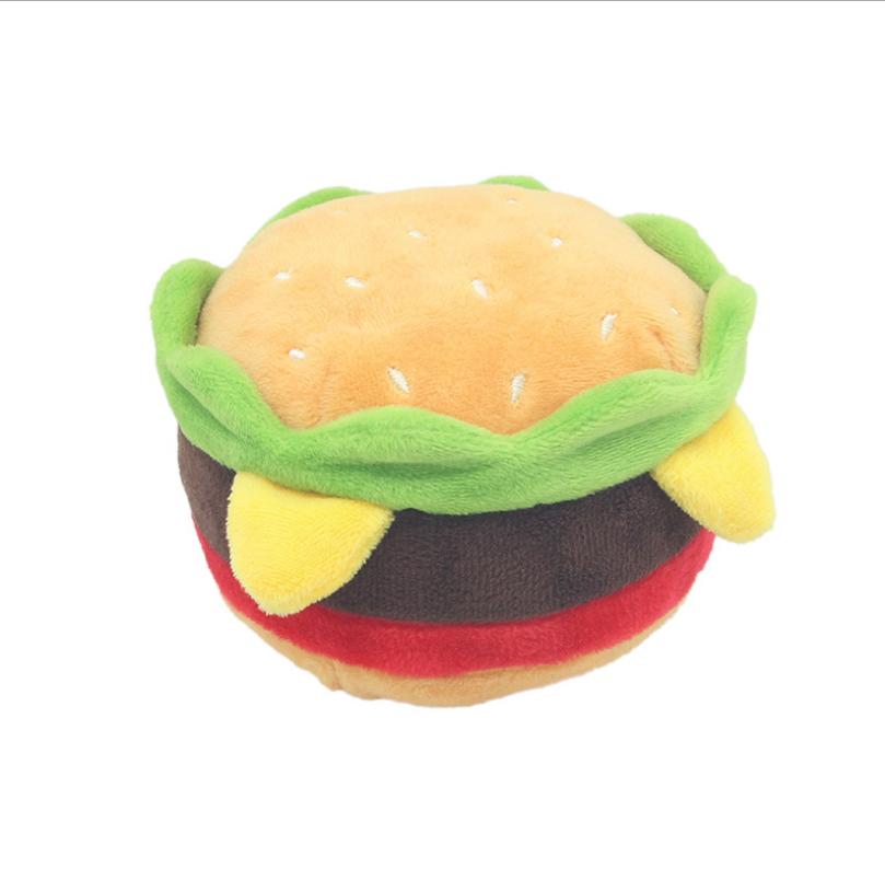 High Quality Eco-Friendly Cute Fast Food Hamburg Pizza French Fries Shape Soft Dog Toy Durable Pet Plush Squeaky Toy