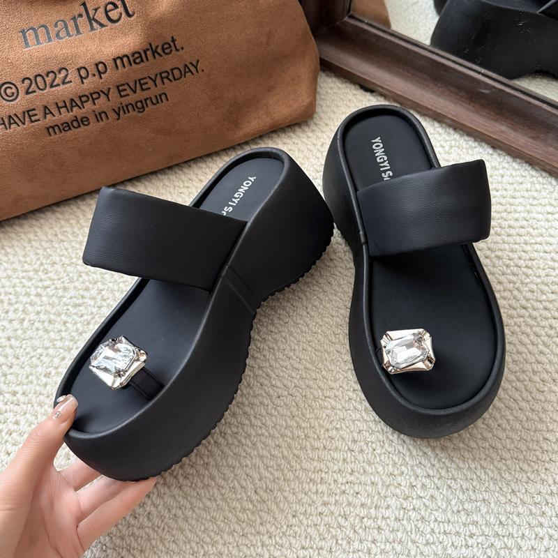 2025 Summer Crystal Women Slipper Fashion Comfort Clip Toe Ladies Platform Wedges Heel Slides Beach Sandal Female Shoes