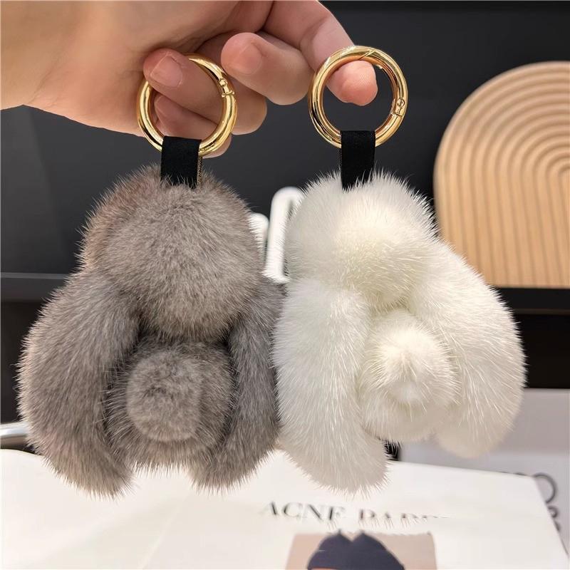 Süßer Kaninchen Schlüsselanhänger Ring Flauschiger Fell Pompon Hase Anhänger Schlüsselanhänger An Tasche Autoschlüssel Anhänger Geschenk für Frauen