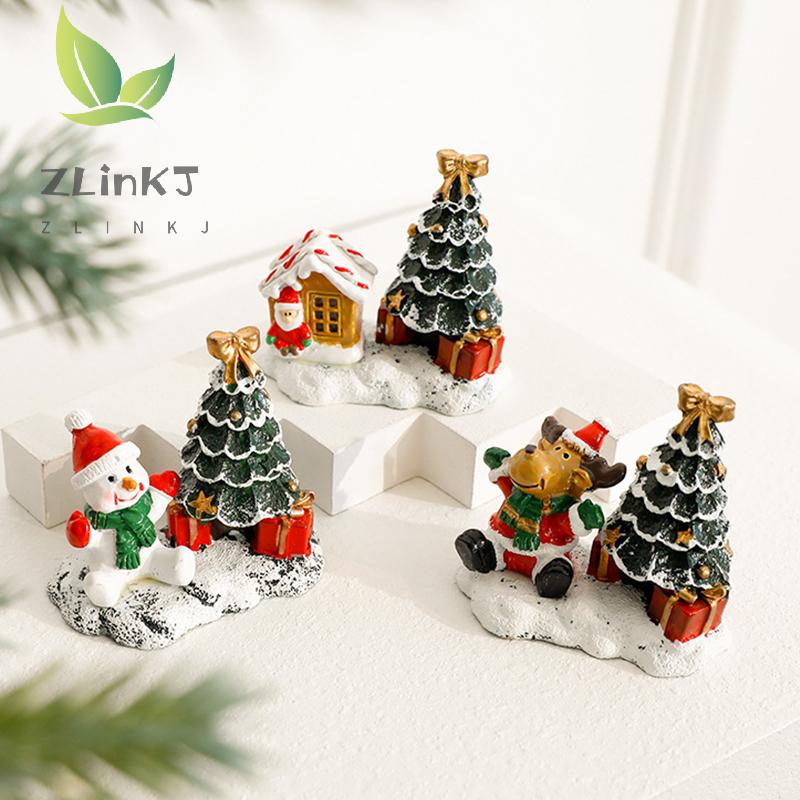 Christmas Decorations Snowman Xmas Tree Elk Small House Miniature Landscape Ornaments Winter Village Scene Desktop Display