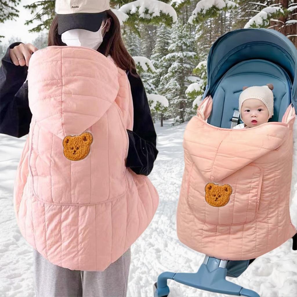 Baby Stroller Blanket Winter Thick Fleece Cloak Blanket Newborn Swaddle Wrap Hooded Infant Outdoor Windproof  Blanket
