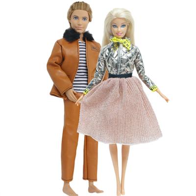 2x Handmade Doll Outfits Leather Coat Fashion Winter Daily Clothes for 30cm Doll for Ken Doll Accessories Dollhouse Kids Toy(NO DOLL)