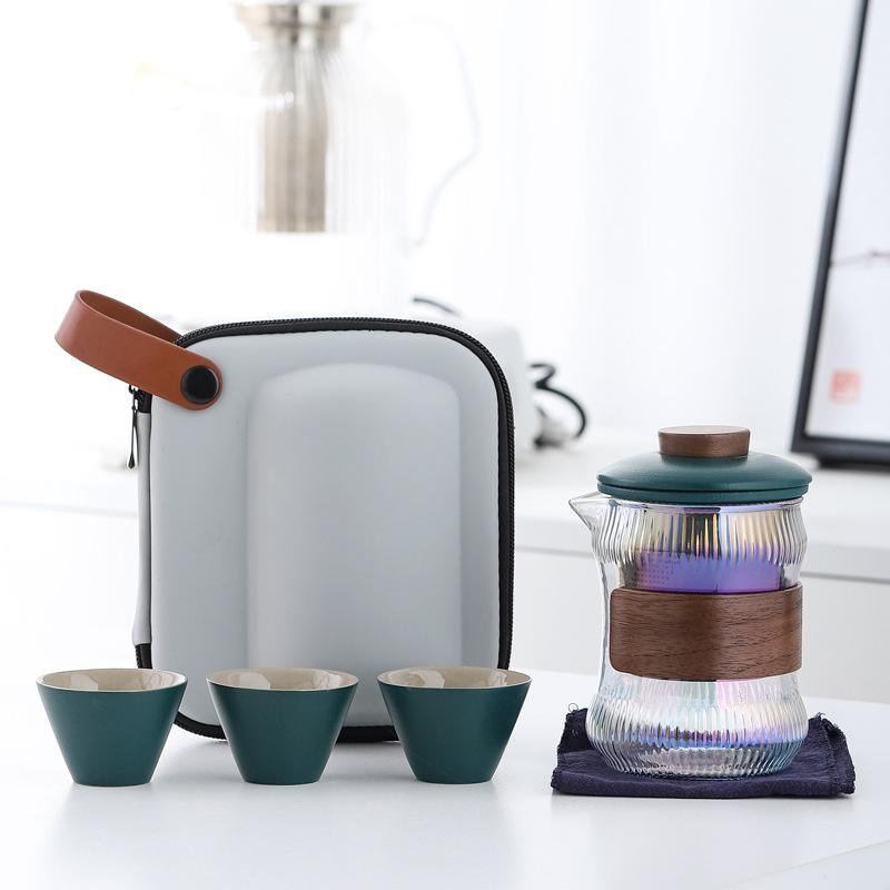

Travel tea set Kuaike set Ceramic one pot three cups Wholesale camping storage Convenient bag Business Mid-Autumn Festival small gifts