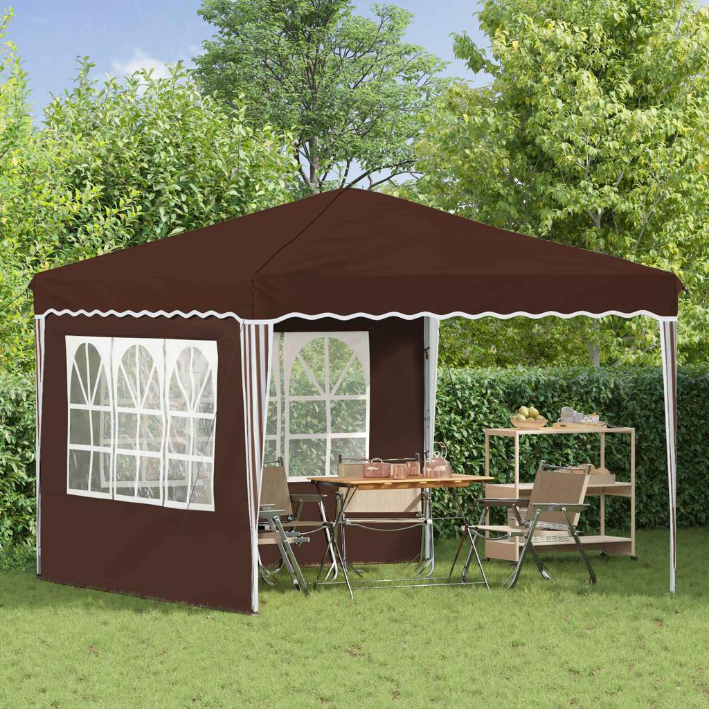 Pop Up Party Tent 288 X 288 X 245 Cm Brown Oxford Fabric
