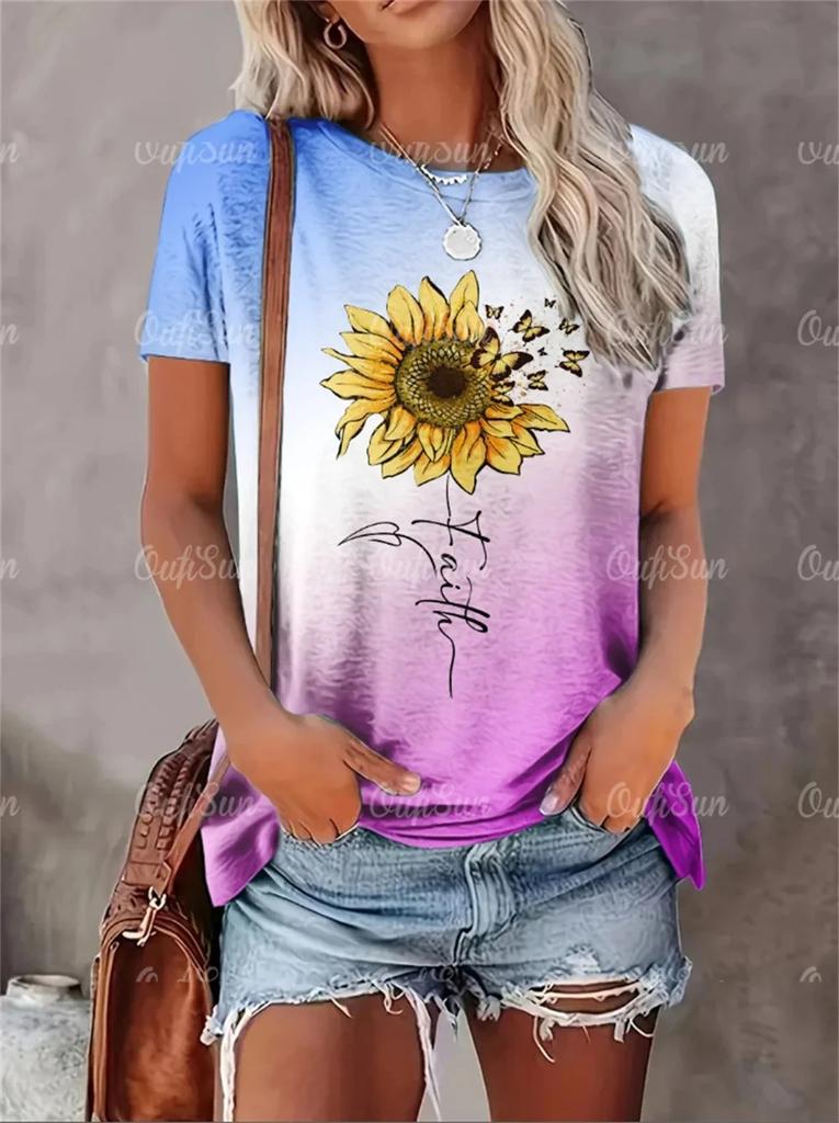 New Style T-Shirt For Women Heart Print Top Fashion Women's Oversized Clothes Tees Summer Crew Neck Blouse Original Design