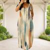Women Plus Size Round Neck Short Sleeve Abstract Printed Loose Maxi Dress With Side Pockets