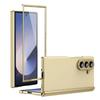 Matte Leather Golden Border Phone Case with Steel Film for Samsung Galaxy Z Fold 7 6 5 4 3 Fold6 Fold5 Hinge Protection Cover