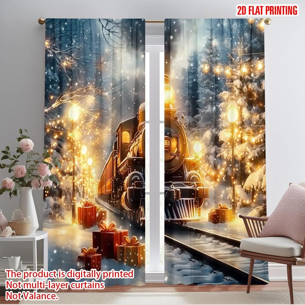 

2pcs,2D plane printing Minimalist Curtains Christmas train festive gifts (2) 100% Polyester (without rod) Art Deco Festive 52.50×116.00 CM 2pcs