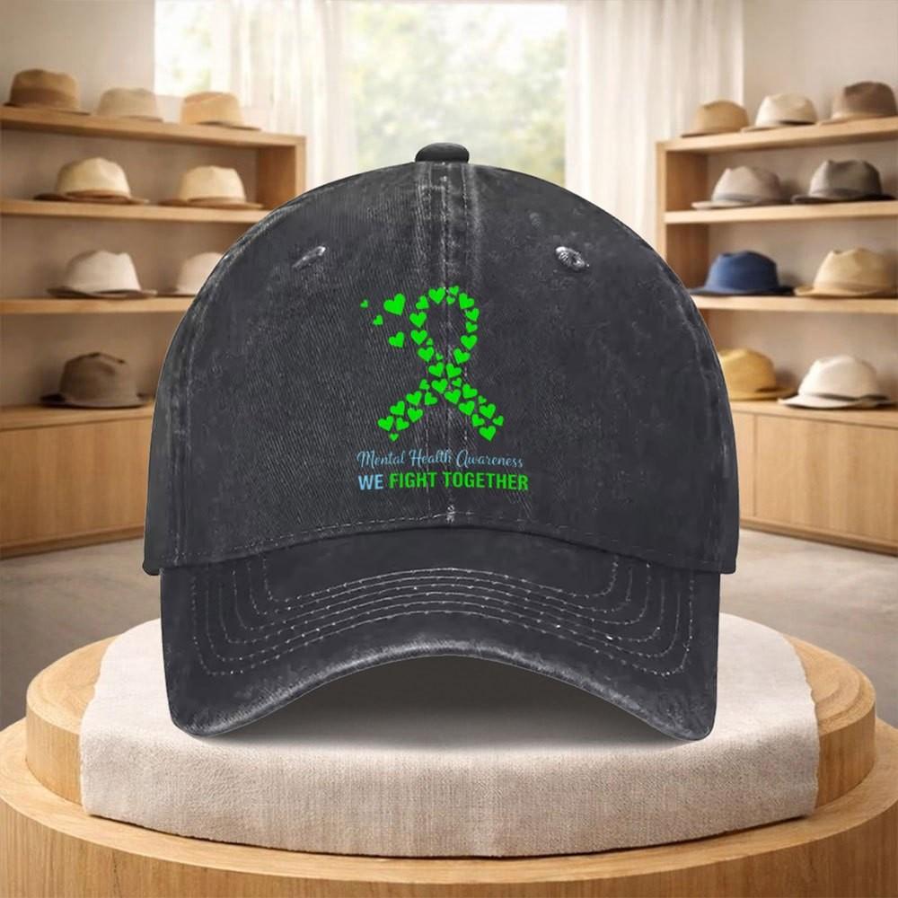 Mental Health Bewusstsein Grünes Band Baseballkappe Gewaschener Denim Verstellbar Outdoor Sportkappe