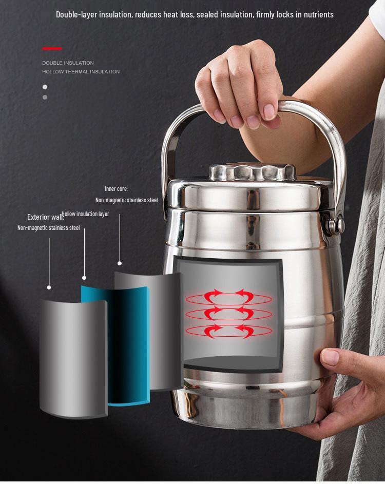 Doppellagige isolierte Edelstahl-Lunchbox – Trommelförmiges Bento für Schüler & Berufstätige.