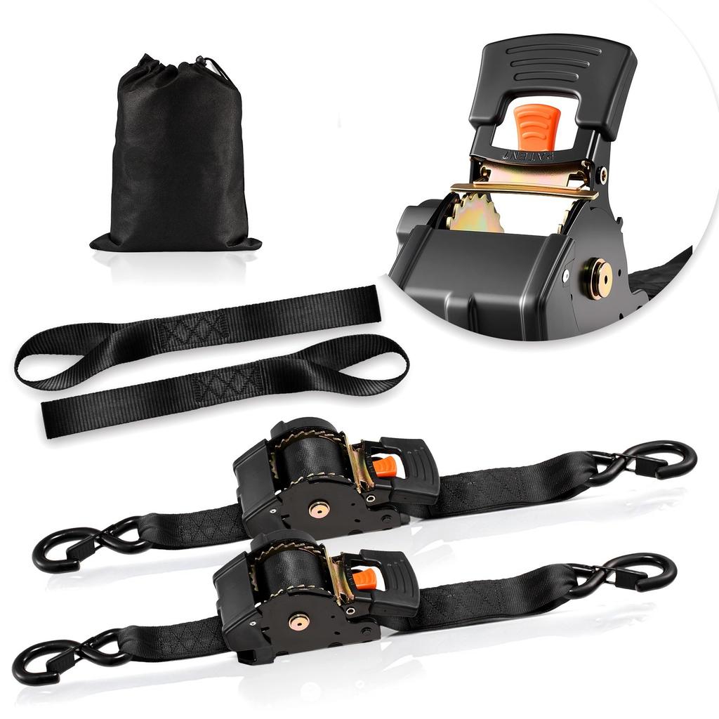 VEVOR Retractable Ratchet Straps, 50.8 mm x 3 m, Tie Down Straps with S Hooks, 1375 kg Break Strength, 2 Soft Loops, Tie Down Ratcheting for Moving