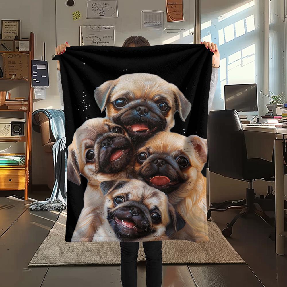 1Pc Cute Puppy Print Flannel Blanket, High quality Comfortable for All Seasons, Home Decor, Warmth and Comfort, Perfect for Christmas Gifts