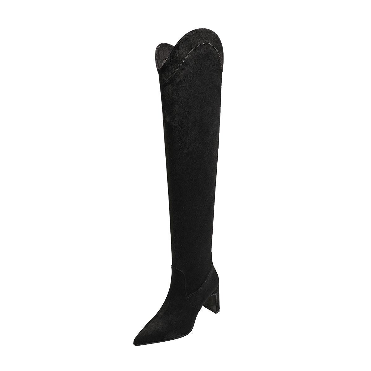 

Krazing Pot Flock Autumn Winter Shoes Pointed Toe Big Size 42 High Heels Slip On Women Over-the-knee Boots 34 чёрный