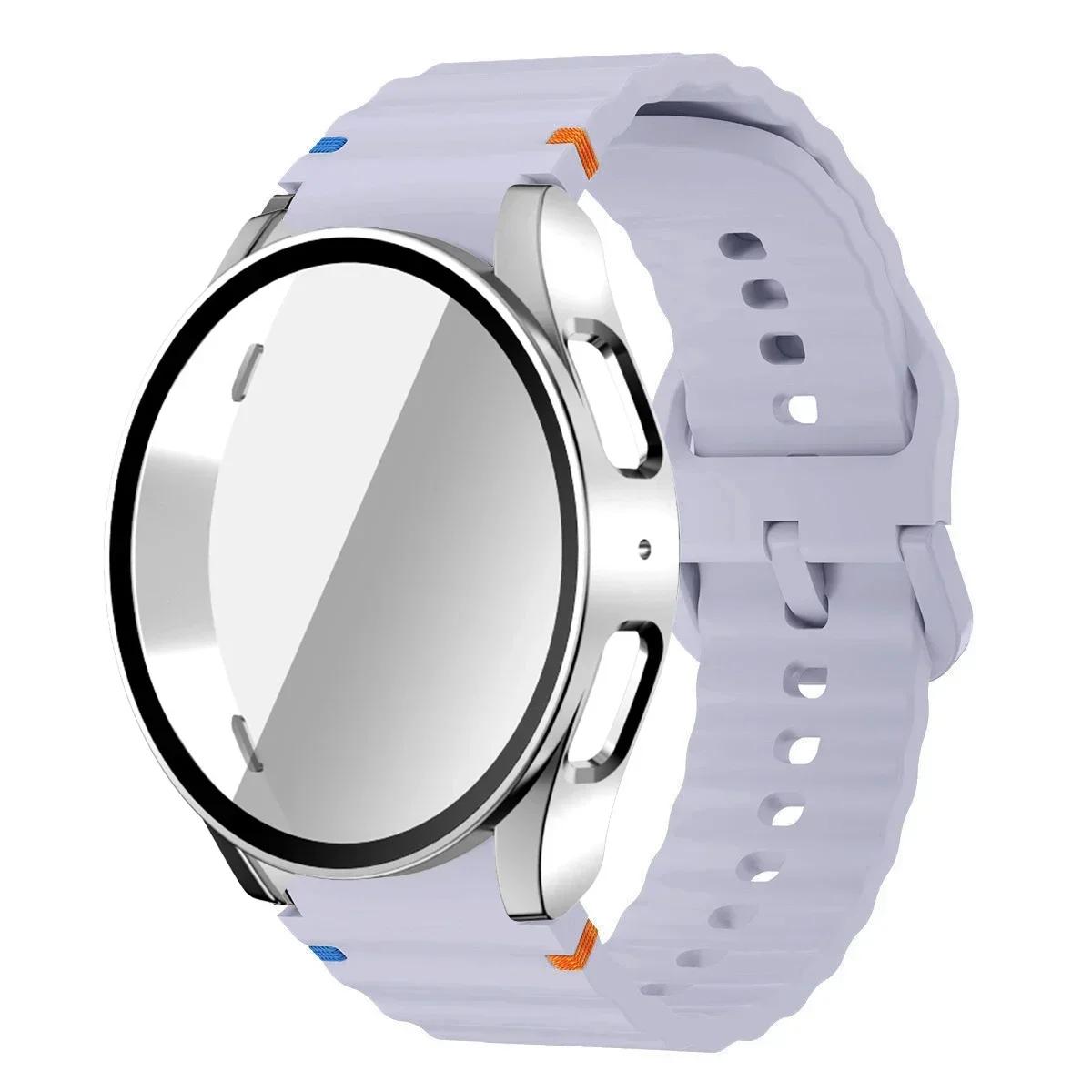 

Чохол+Ремінець для Samsung Galaxy Watch 7 6 5 4 40мм 44мм Силіконовий Браслет Ремінець Загартоване Скло Захисна Плівка для Екрану Бампер Чохол Galaxy Watch 6 44mm
