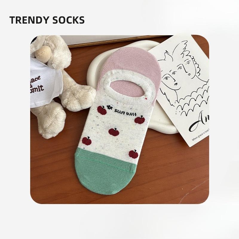 Spring and Summer Cartoon Animal Pattern Women's Boat Shoes Simple and Versatile Non-slip Invisible Socks Thin Cotton Breathable Short Socks