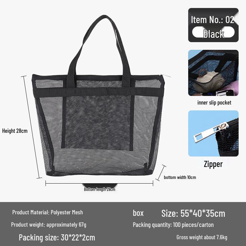 Geantă de înot portabilă din plasă cu buzunare multiple, poliester, de mână, organizator de plajă