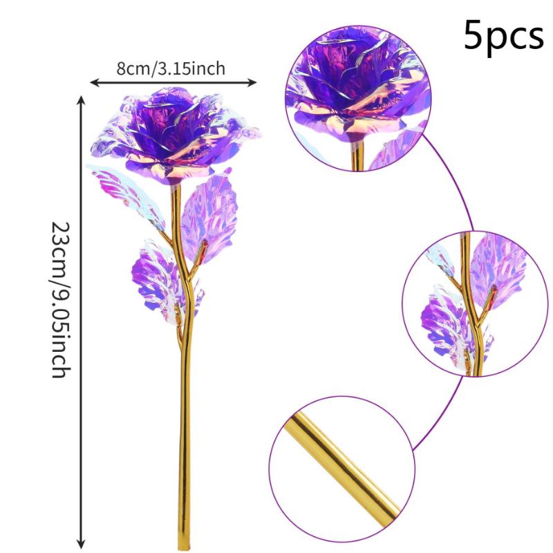 5Pcs 24K Foil Plated Rose Valentine'S Day Creative Gift Gold Rose Lasts Forever Love Wedding Decor Lover Lighting Roses