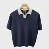 Men's Korean Style Loose Knit Polo Shirt, Short-Sleeved, Summer Contrast Lapel Design