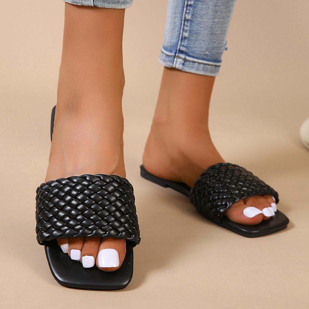 Summer Slippers Women Flat Luxury Outdoor Beach Flip Flops Female Sandals Weave Design Slides Shoes Woman  New Big Size 43
