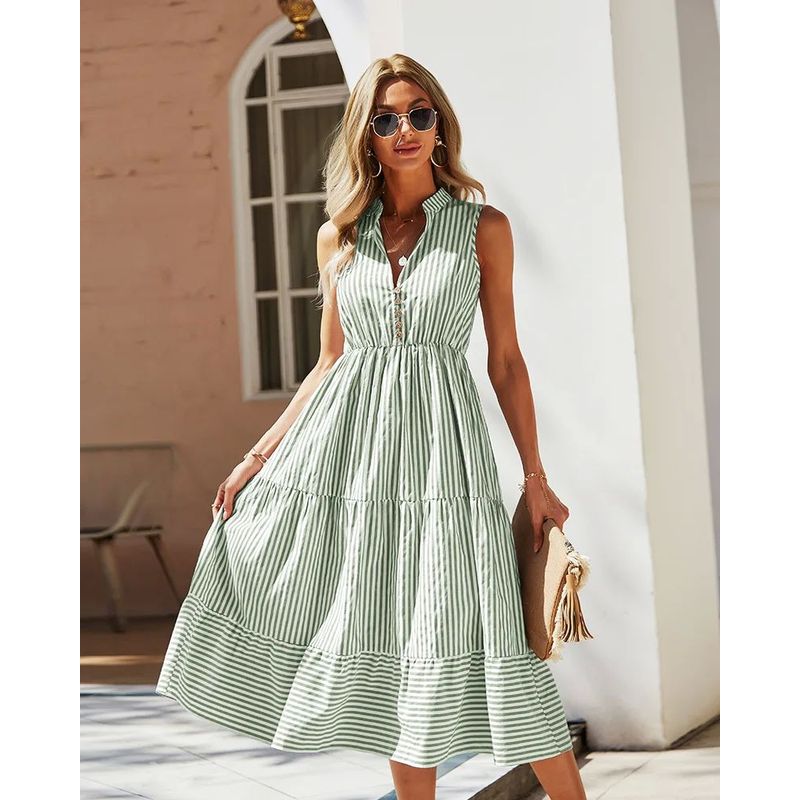 

Платье в полоску с талией и большим подолом, платье в полоску с большим подолом с контролем талии army green S(S)