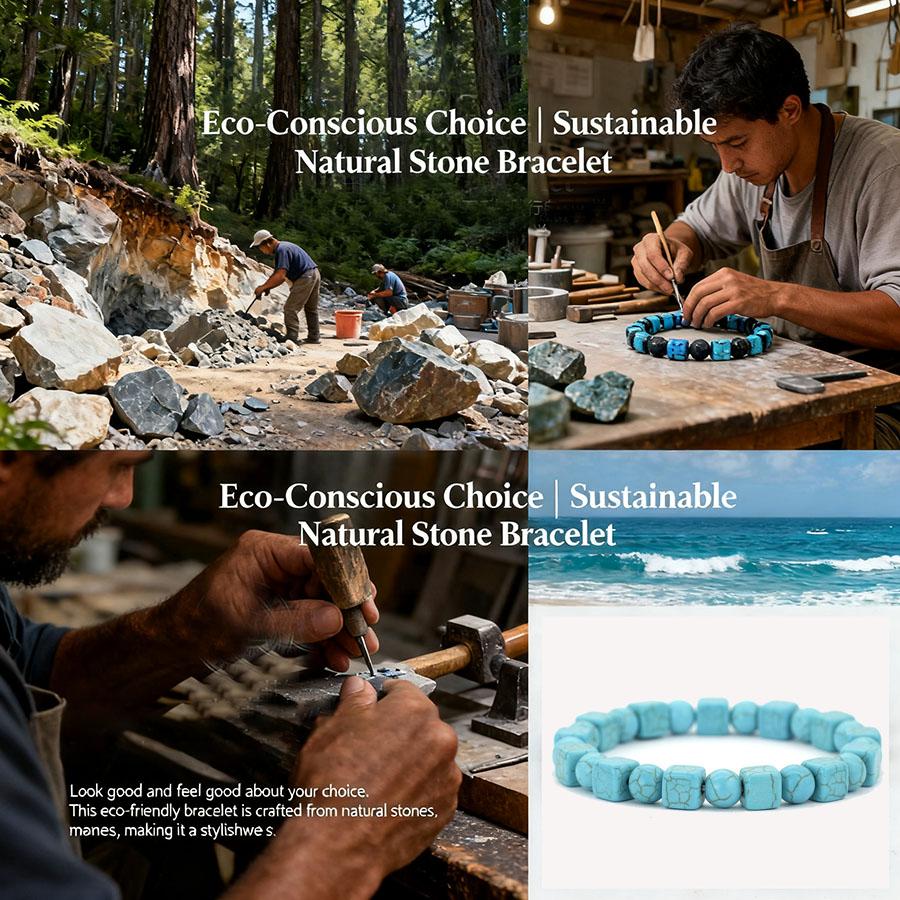 Noter Handmade Blue Bowlite Lava Obsidian Sustainable Stone Bracelet Men Women Couple Best Choice Perfect Gift Idea Beaded Joias