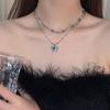2 Pcs/set Romantic Blue Crystal Butterfly Necklace for Women Girls Bilayer Choker Clavicle Chain Fashion Shiny Pendant
