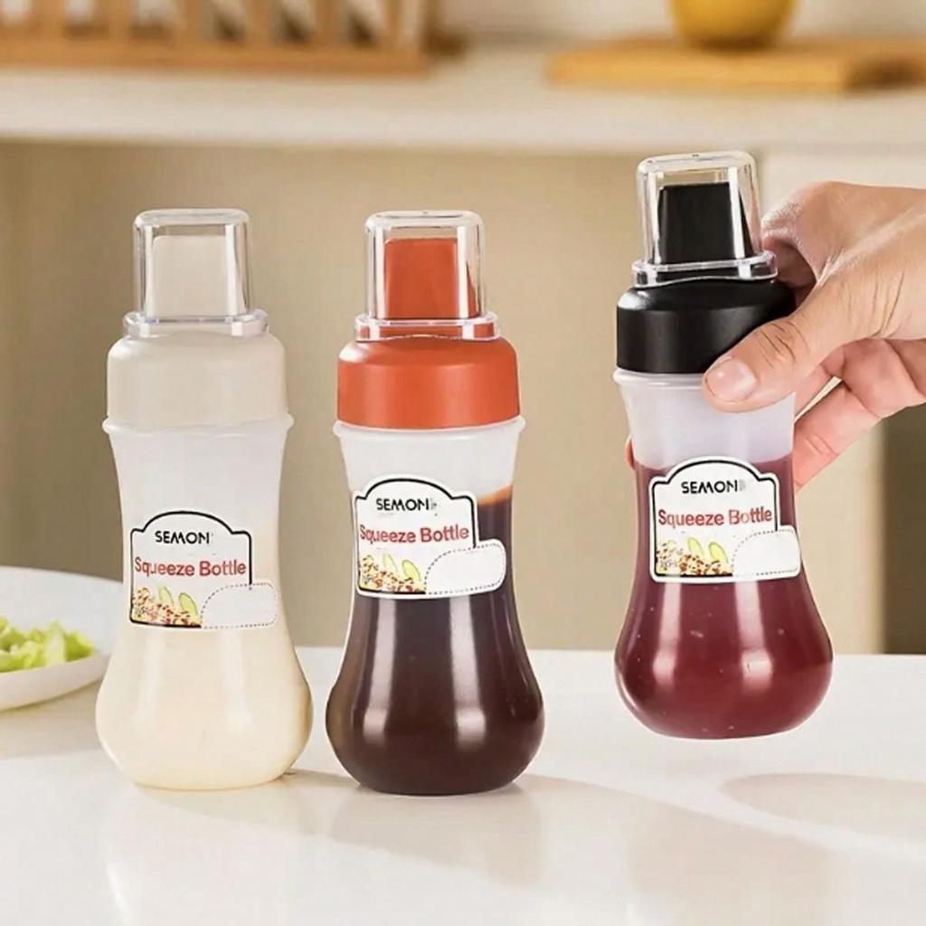 1 pz Bottiglia Squeeze per Salse da Cucina con Coperchio Antipolvere, Adatta per Condimenti per Insalata, Ketchup, Bottiglia per Salse in Stile Squeeze, Utensile da Cucina Multifunzione a 5 Fori
