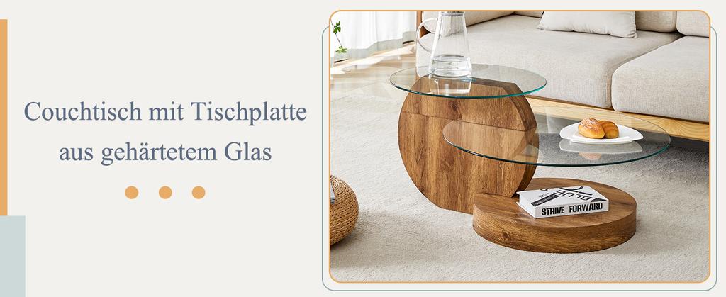 Modern Minimalist Tempered Glass Coffee Table, Multi-Layer Design, High-Quality MDF Material, with Natural Wood Texture Stickers