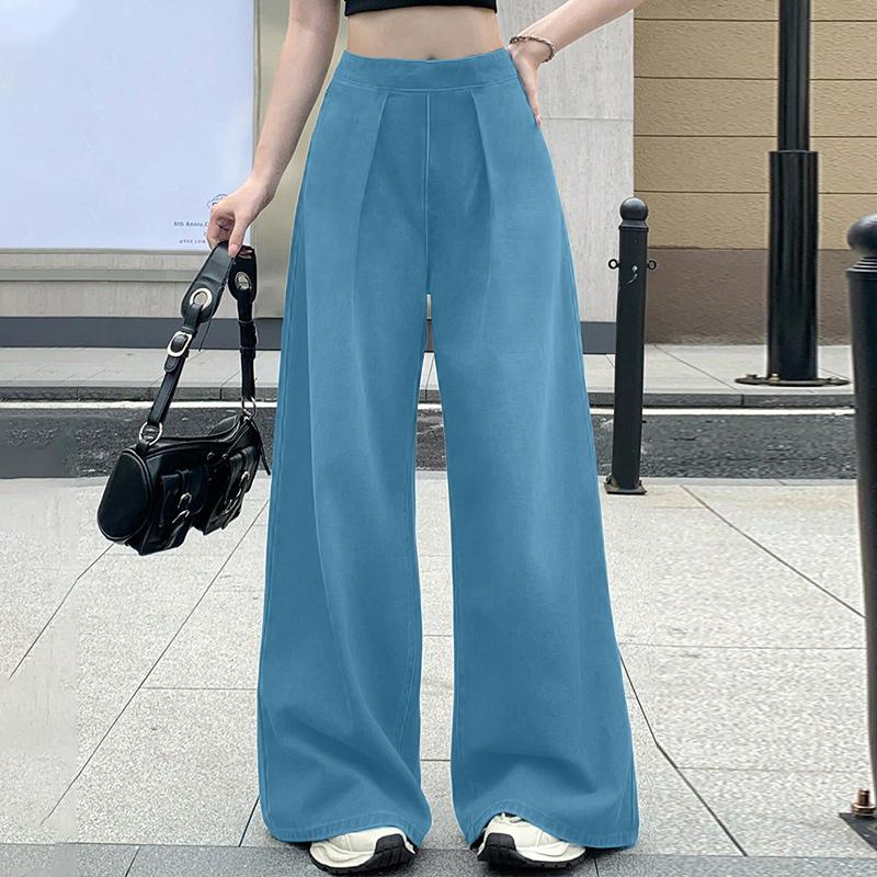 ZANZEA Women Casual Back Elastic Waist Solid Color Loose Long Pants M синий