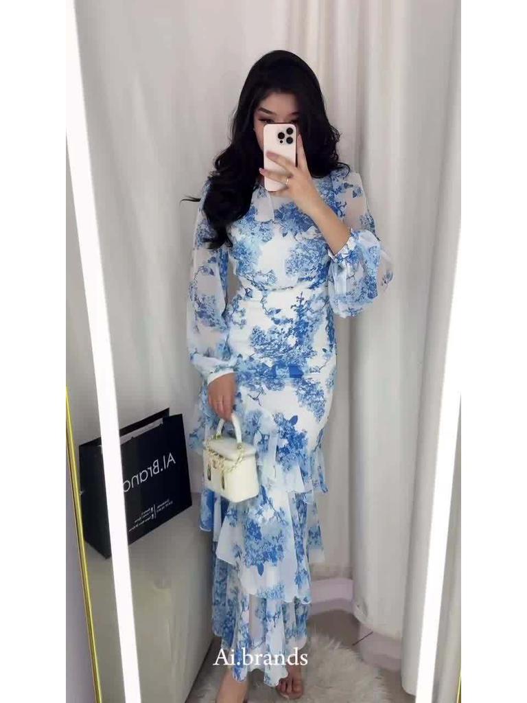 2025 Spring European & American Style Small Floral Chiffon Dress for Women