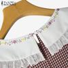 ZANZEA Women Casual Patchwork Doll Collar Loose Long Sleeve Plaid Blouse