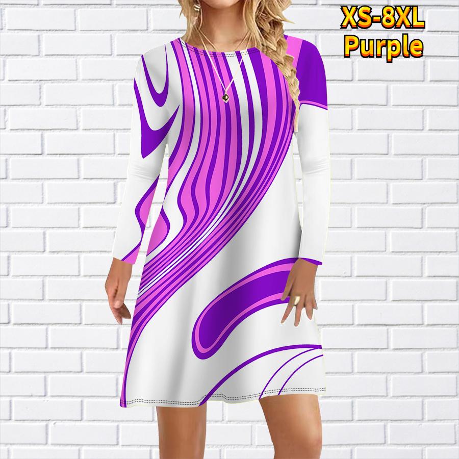 

Женское повседневное платье с принтом в виде линий на масляной живописи, платья для женщин с круглым вырезом и коротким рукавом, платье больших размеров 8XL фиолетовый
