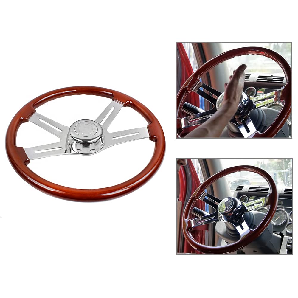 457mm Steering Real with Horn Button 18-inch Wheel, Wood, Truck/Car Replacement, (A)