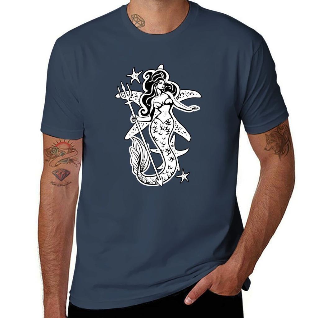 Black And White Retro s PinUp Mermaid TShirt Athletic Quick Dry TShirt for Unisex