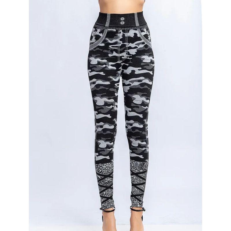 

Цветовые блоки Принтованные Леггинсы с манжетами Сочетающийся принт Леггинсы с высокой посадкой и кулиской Gray XXL