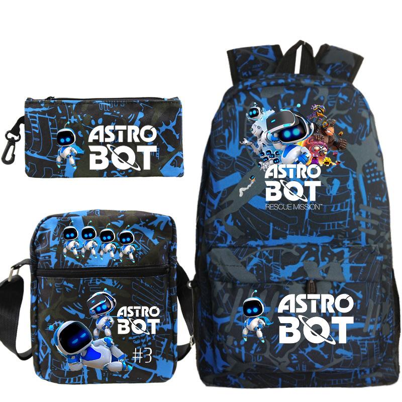 Astro Bot Printed Fashion Children's Backpack Cross-border Large-capacity Primary and Secondary School Student Casual Schoolbag Set