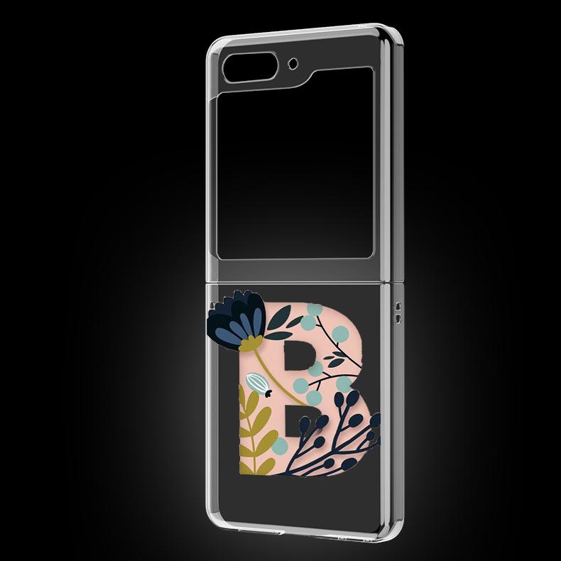 Art Initial Letter A To Z Pink Flowers Phone Case For Samsung Galaxy Z Flip 5 3 4 Folding Shell For Samsung Z Flip3 Flip4 Cover